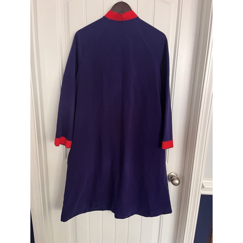 VTG Vassarette Velour Long Robe Zip Dress House Coat Med Blue Red Mrs. Roper 202 - Picture 5 of 5